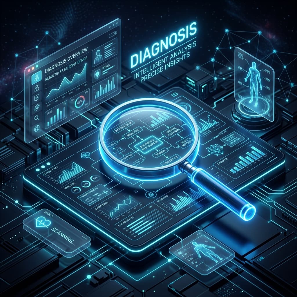 Ilustração de Diagnóstico com lupa e dados