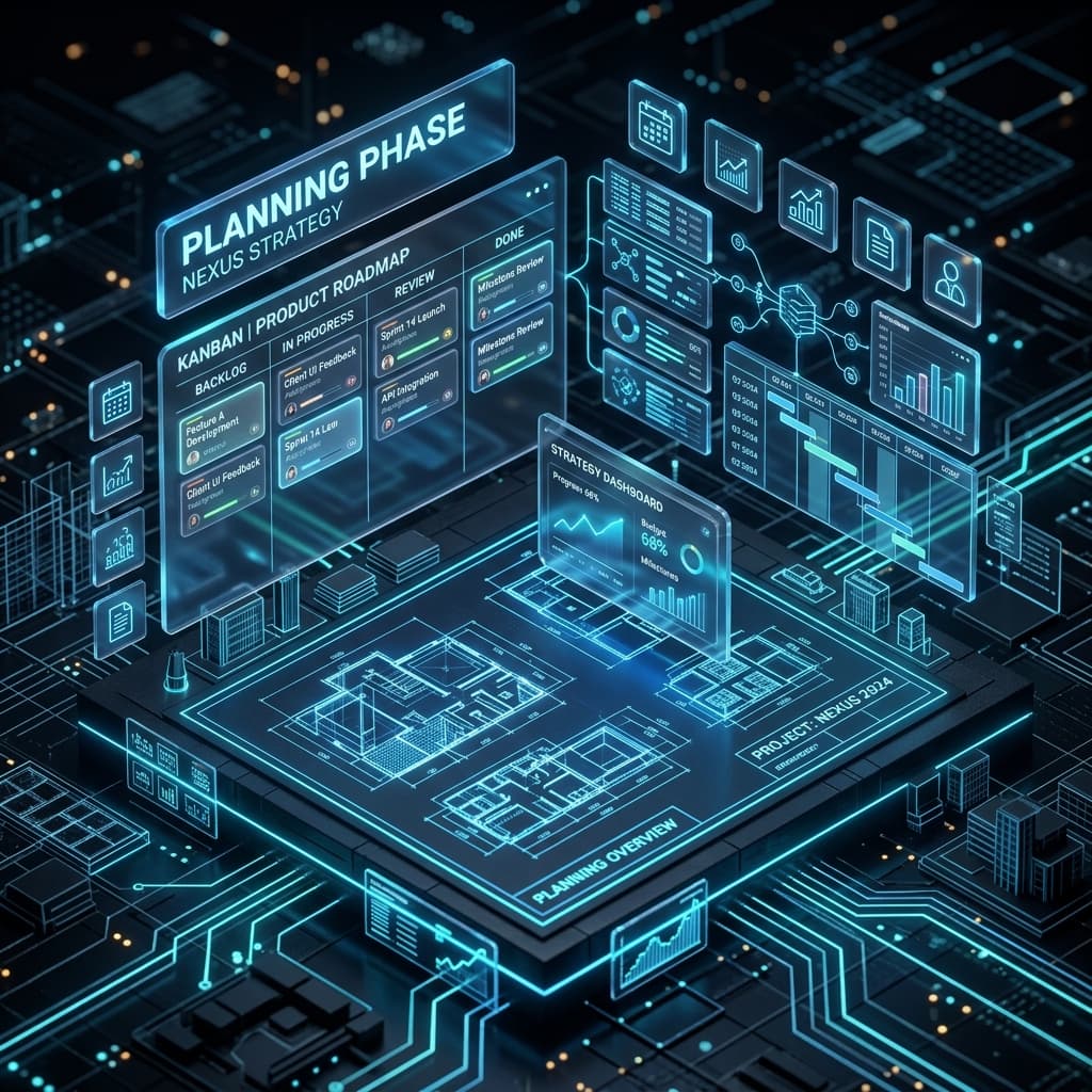 Ilustração de Planejamento com blueprints e blocos