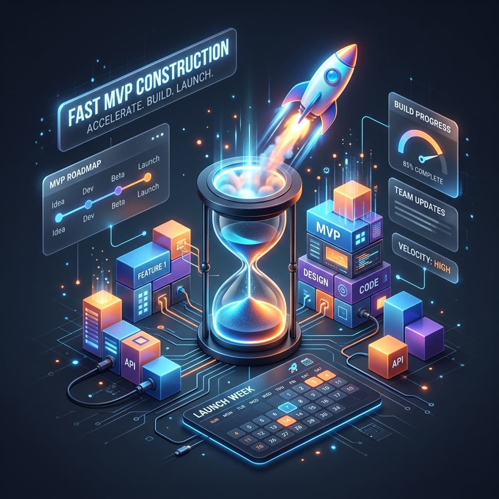 Ilustração premium representando construção rápida de MVPs