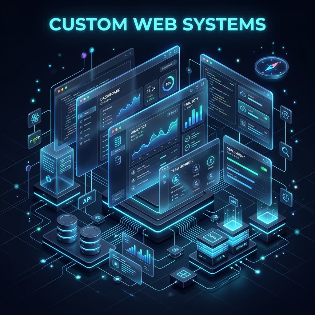 Ilustração premium representando sistemas web sob medida